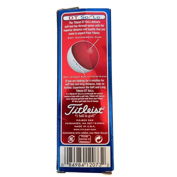 Titleist DT SoLo Golf Balls 3 Count Sleeve White RBC Centura Logo New - Picture 4 of 7